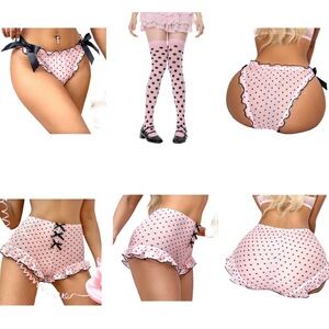 4 PC piece Polka Dot Ruffle Trim Panties, boyshorts, & Thigh-High Socks